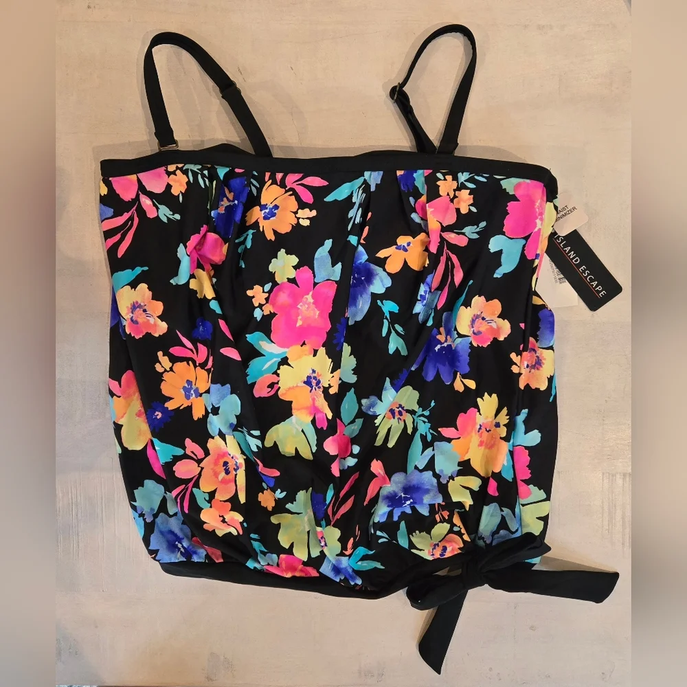 ISLAND ESCAPE Multicolor Floral Tankini Swim Top, NWT Size 10